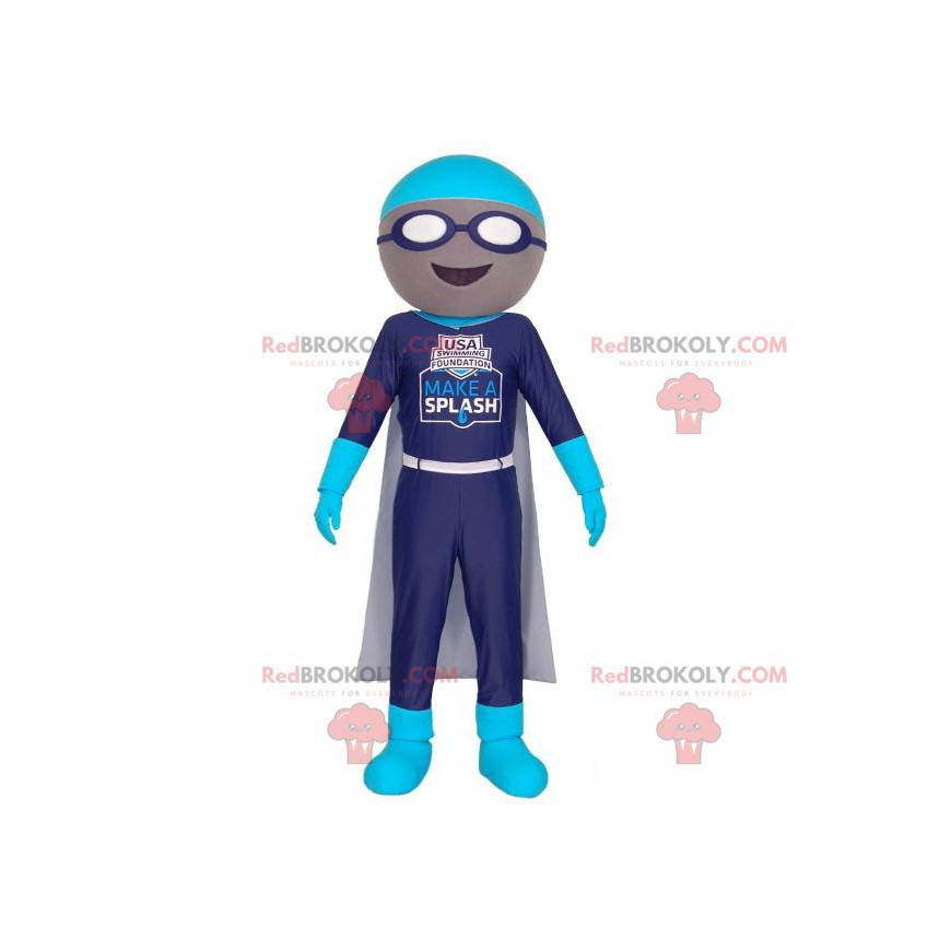 Mascotte de nageur avec des lunettes et une cape -