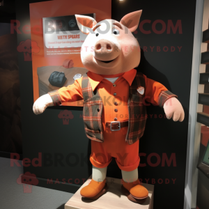 Rust Pig mascot costume character dressed with a Waistcoat and Scarf clips