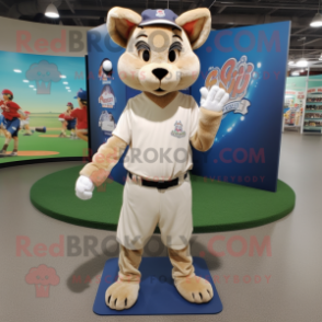 Beige Lynx mascot costume character dressed with a Baseball Tee and Shoe laces
