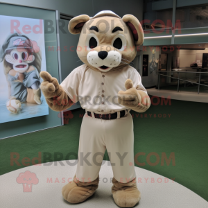 Beige Lynx mascot costume character dressed with a Baseball Tee and Shoe laces
