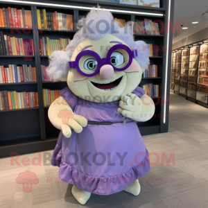 Lavender Ogre mascot costume character dressed with a Wrap Skirt and Reading glasses