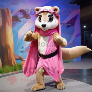 Pink Marten mascot costume character dressed with a Capri Pants and Shawls