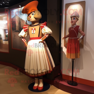 Tan Swiss Guard mascot costume character dressed with a A-Line Skirt and Hairpins