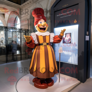 Tan Swiss Guard mascot costume character dressed with a A-Line Skirt and Hairpins