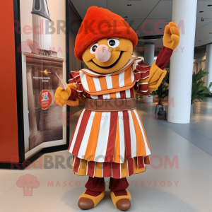 Tan Swiss Guard mascot costume character dressed with a A-Line Skirt and Hairpins