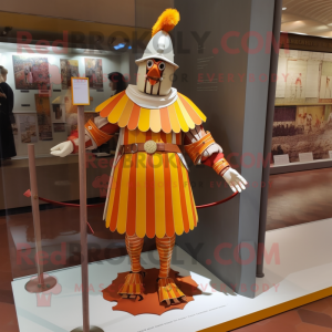 Tan Swiss Guard mascot costume character dressed with a A-Line Skirt and Hairpins