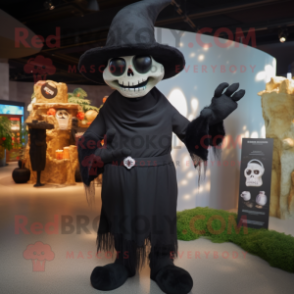 Black Graveyard mascot costume character dressed with a Jumpsuit and Hats