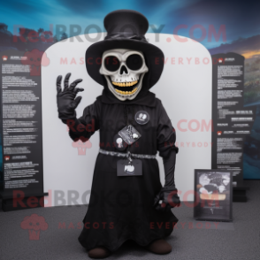 Black Graveyard mascot costume character dressed with a Jumpsuit and Hats