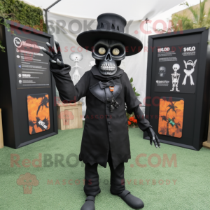 Black Graveyard mascot costume character dressed with a Jumpsuit and Hats