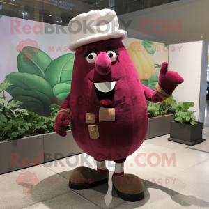 Maroon Radish mascot costume character dressed with a Button-Up Shirt and Earrings