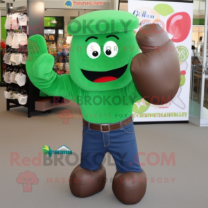 Forest Green Boxing Glove mascot costume character dressed with a Mom Jeans and Scarves