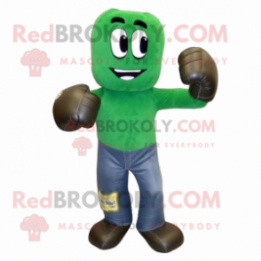 Forest Green Boxing Glove mascot costume character dressed with a Mom Jeans and Scarves