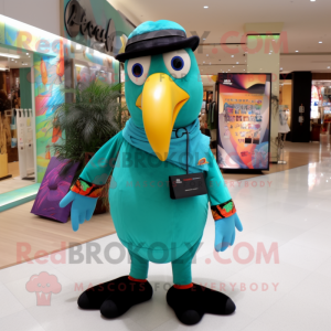 Turquoise Toucan mascot costume character dressed with a T-Shirt and Scarf clips