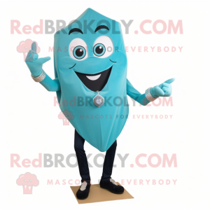 Turquoise Engagement Ring mascot costume character dressed with a Jeggings and Pocket squares