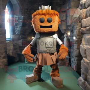 Rust Irish Castle mascot costume character dressed with a Jeggings and Wraps