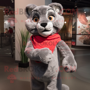 Gray Puma mascot costume character dressed with a Blouse and Mittens