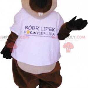 Mascot kæmpe brun og hvid bæver. Gnaver maskot - Redbrokoly.com