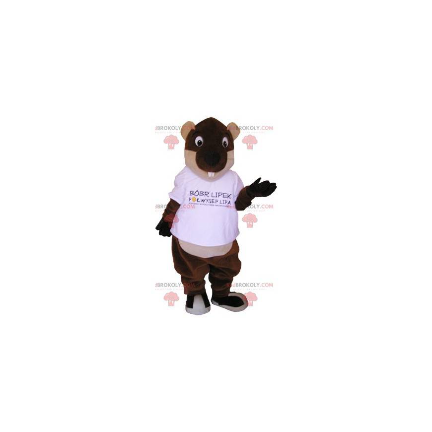 Mascot castor gigante marrón y blanco. Mascota de roedor -