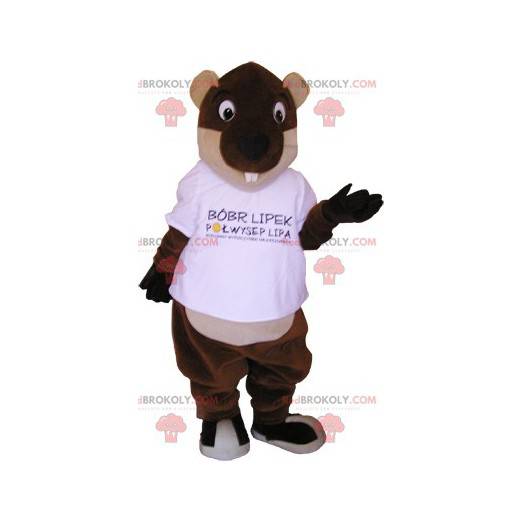 Mascot giant brown and white beaver. Rodent mascot -