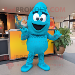 Teal Fried Rice mascot costume character dressed with a Jeggings and Gloves