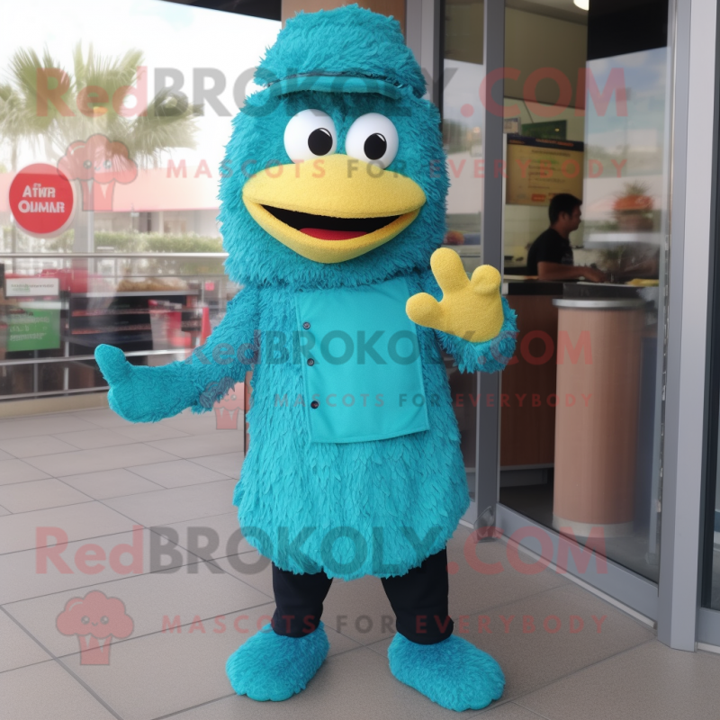 Teal Fried Rice mascot costume character dressed with a Jeggings and Gloves Teal Fried Rice mascot costume character dressed with a Jeggings and Gloves