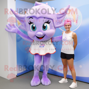 Lavender Tooth Fairy mascot costume character dressed with a Bermuda Shorts and Hairpins