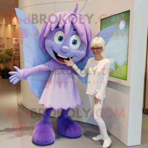 Lavender Tooth Fairy mascot costume character dressed with a Bermuda Shorts and Hairpins