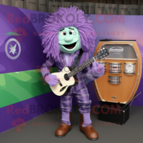 Lavender Celtic Harp mascot costume character dressed with a Moto Jacket and Cufflinks