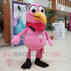 Pink Woodpecker mascot costume character dressed with a Polo Tee and Pocket squares