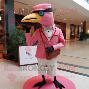 Pink Woodpecker mascot costume character dressed with a Polo Tee and Pocket squares