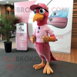 Pink Woodpecker mascot costume character dressed with a Polo Tee and Pocket squares