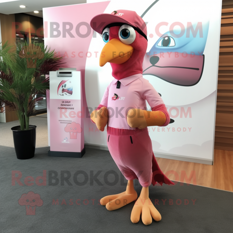 Pink Woodpecker mascot costume character dressed with a Polo Tee and Pocket squares Pink Woodpecker mascot costume character dressed with a Polo Tee and Pocket squares