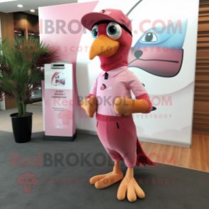 Pink Woodpecker mascot costume character dressed with a Polo Tee and Pocket squares