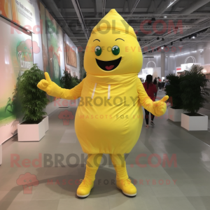 Lemon Yellow Lasagna mascot costume character dressed with a Jumpsuit and Shoe laces