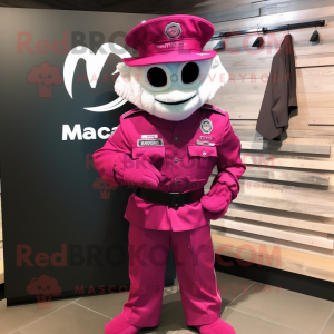 Magenta Marine Recon mascot costume character dressed with a Dress Pants and Brooches