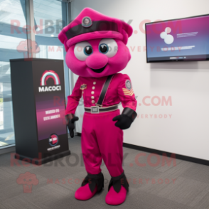 Magenta Marine Recon mascot costume character dressed with a Dress Pants and Brooches