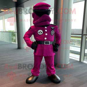 Magenta Marine Recon mascot costume character dressed with a Dress Pants and Brooches