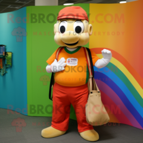Orange Rainbow mascot costume character dressed with a Baseball Tee and Tote bags
