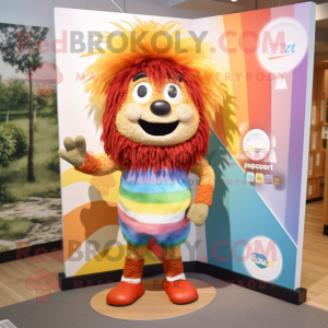 Rust Rainbow mascot costume character dressed with a Board Shorts and Hairpins