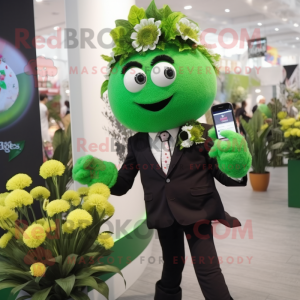 Green Bouquet Of Flowers mascot costume character dressed with a Suit and Smartwatches