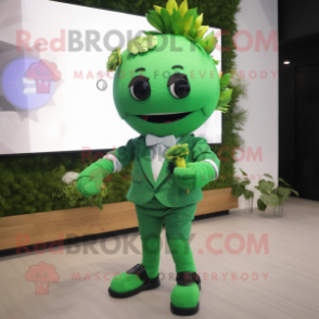 Green Bouquet Of Flowers mascot costume character dressed with a Suit and Smartwatches