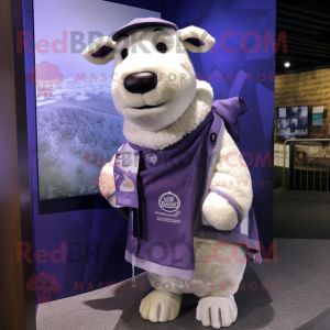 Lavender Beef Wellington mascot costume character dressed with a Bomber Jacket and Scarves
