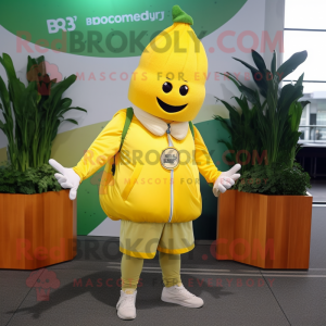 Yellow Beet mascot costume character dressed with a Windbreaker and Caps