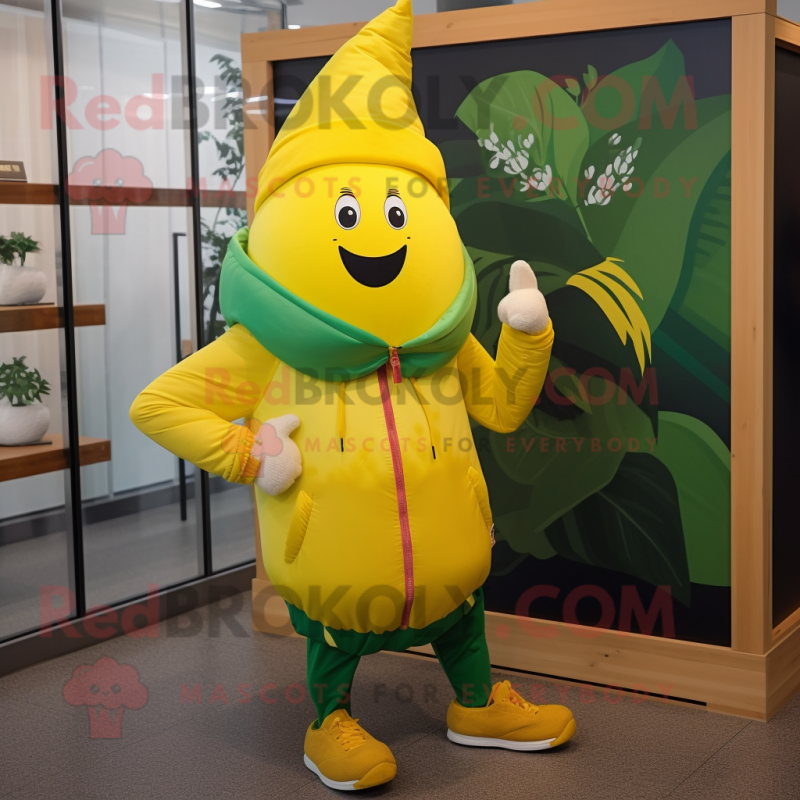 Yellow Beet mascot costume character dressed with a Windbreaker and Caps