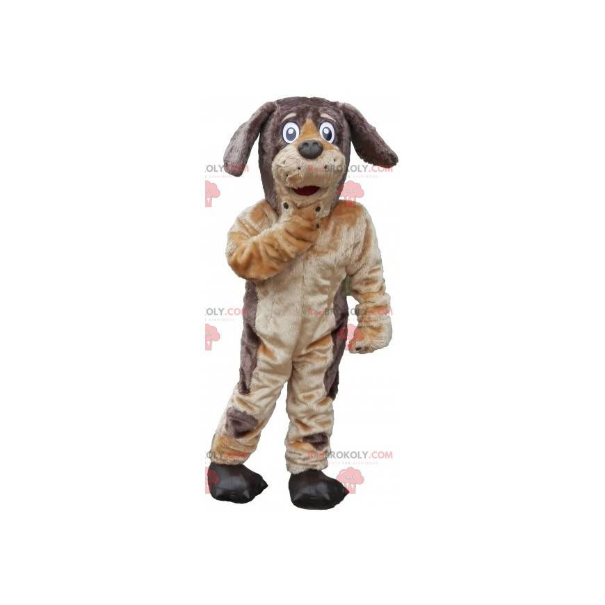 Blød og behåret brun og beige hundemaskot - Redbrokoly.com