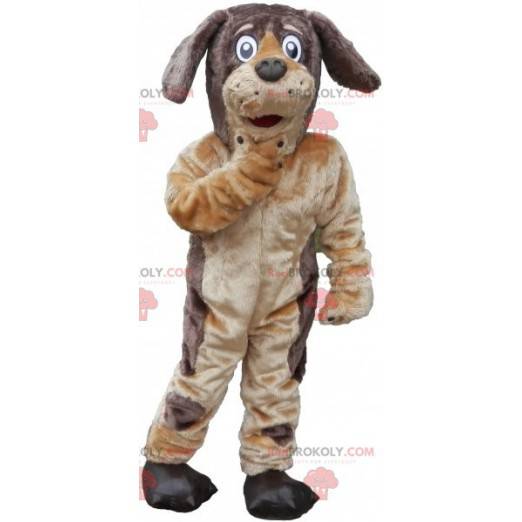 Mascote de cachorro marrom e bege, macio e peludo -