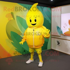 Yellow Beet mascot costume character dressed with a Windbreaker and Caps