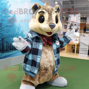 nan Flying Squirrel mascot costume character dressed with a Flannel Shirt and Gloves