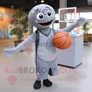 Gray Basketball Ball mascot costume character dressed with a Cardigan and Messenger bags