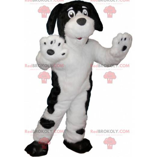 Mascotte de chien noir et blanc doux et poilu - Redbrokoly.com